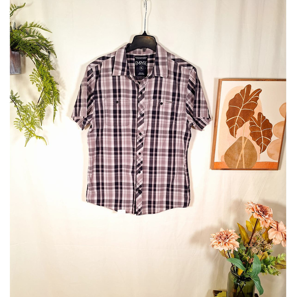 Empyre Men's Gray/Black Button-Up Short-Sleeved Shirt XL